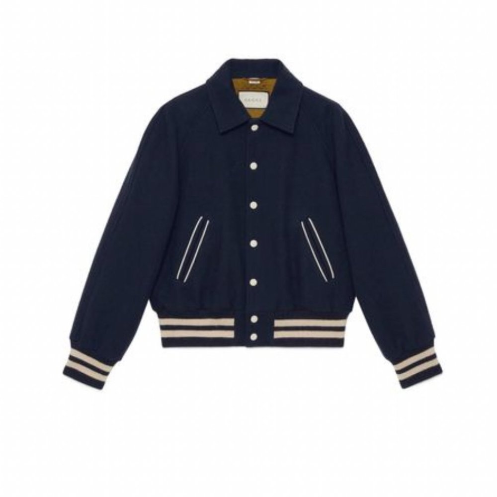 Gucci Blue Embroidered Felt Bomber